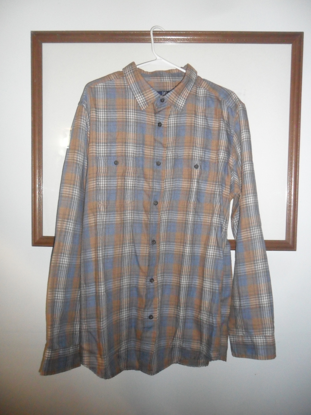George Men's X-Large Blue and Brown Plaid Button-Up Shirt
